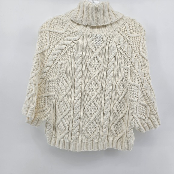 GAP Cropped Fisherman Cable Knit Turtleneck Sweater Cream Cotton Women's S - Picture 2 of 5